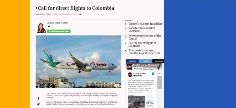 Artículo del Daily Express de Trinidad y Tobago destaca relación económica de Colombia con este país